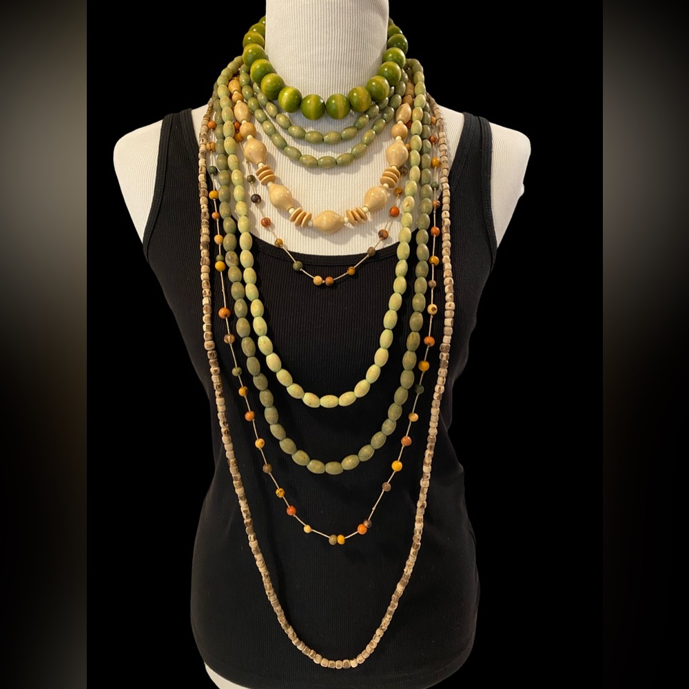 Bundle of 7 Earth Tones Wood Necklaces